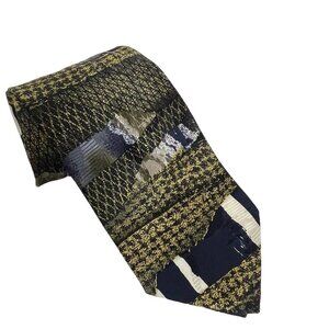 Hubert Milano Tan Black Gray Neck Tie‎ Silk Mens Abstract Pattern